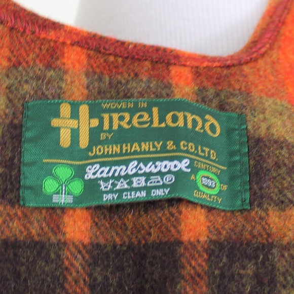 New Made in Ireland Lambs' Wool Wrap Cape Plaid Orange Tan - Picture 7 of 9